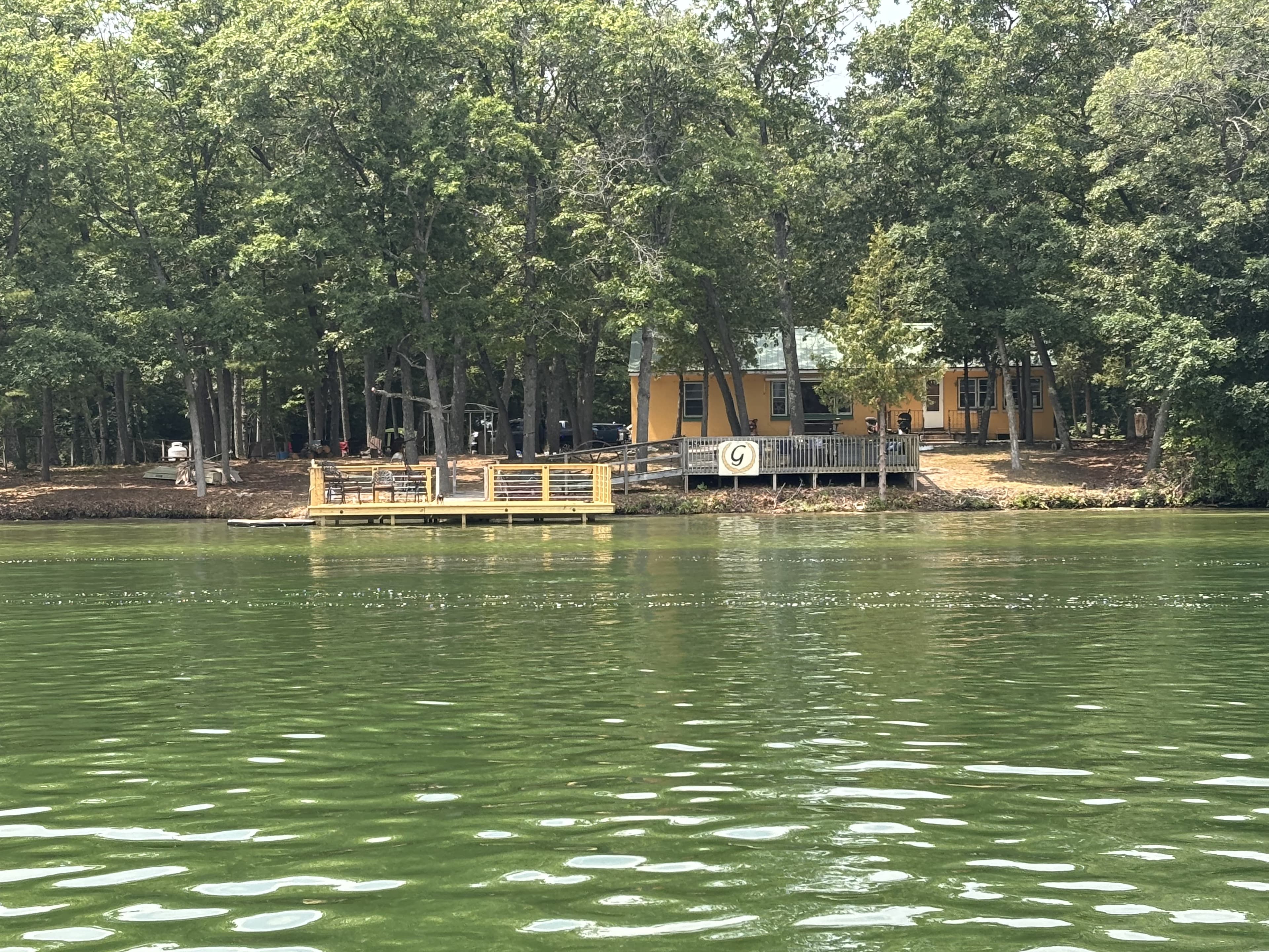The lakehouse and dock as seen from the water